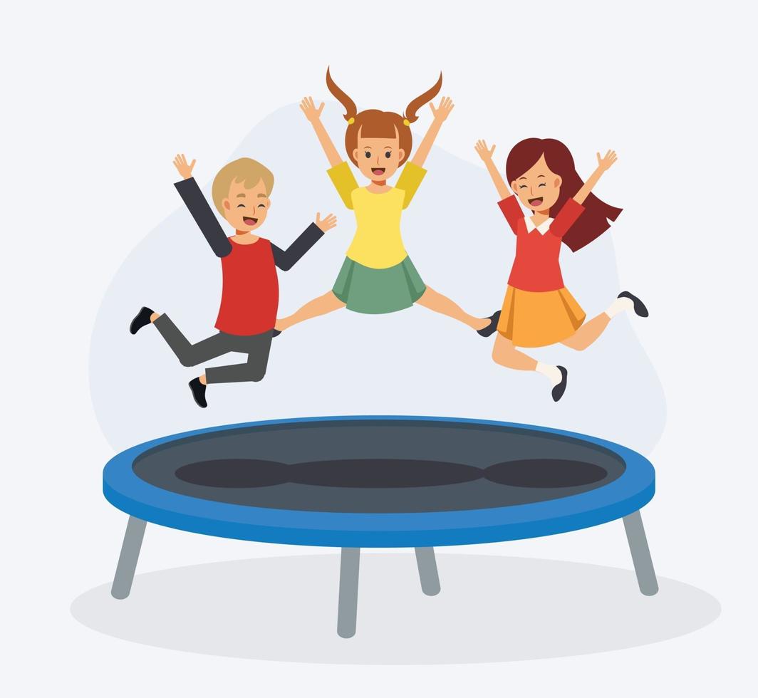 des enfants heureux sautent sur un trampoline. vecteur