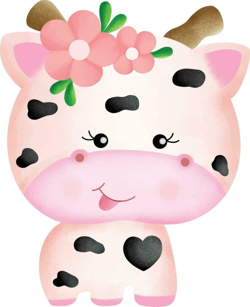 mignonne vache dessin animé, marrant animal personnage, mammifère vecteur