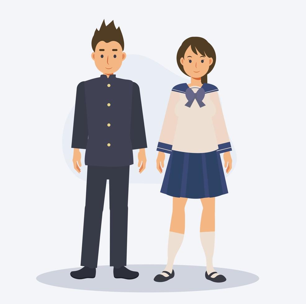 étudiants des écoles japonaises adolescents masculins et féminins. vecteur