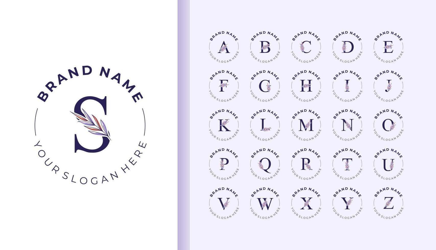 logo alphabet avec de belles feuilles dessinées à la main vecteur