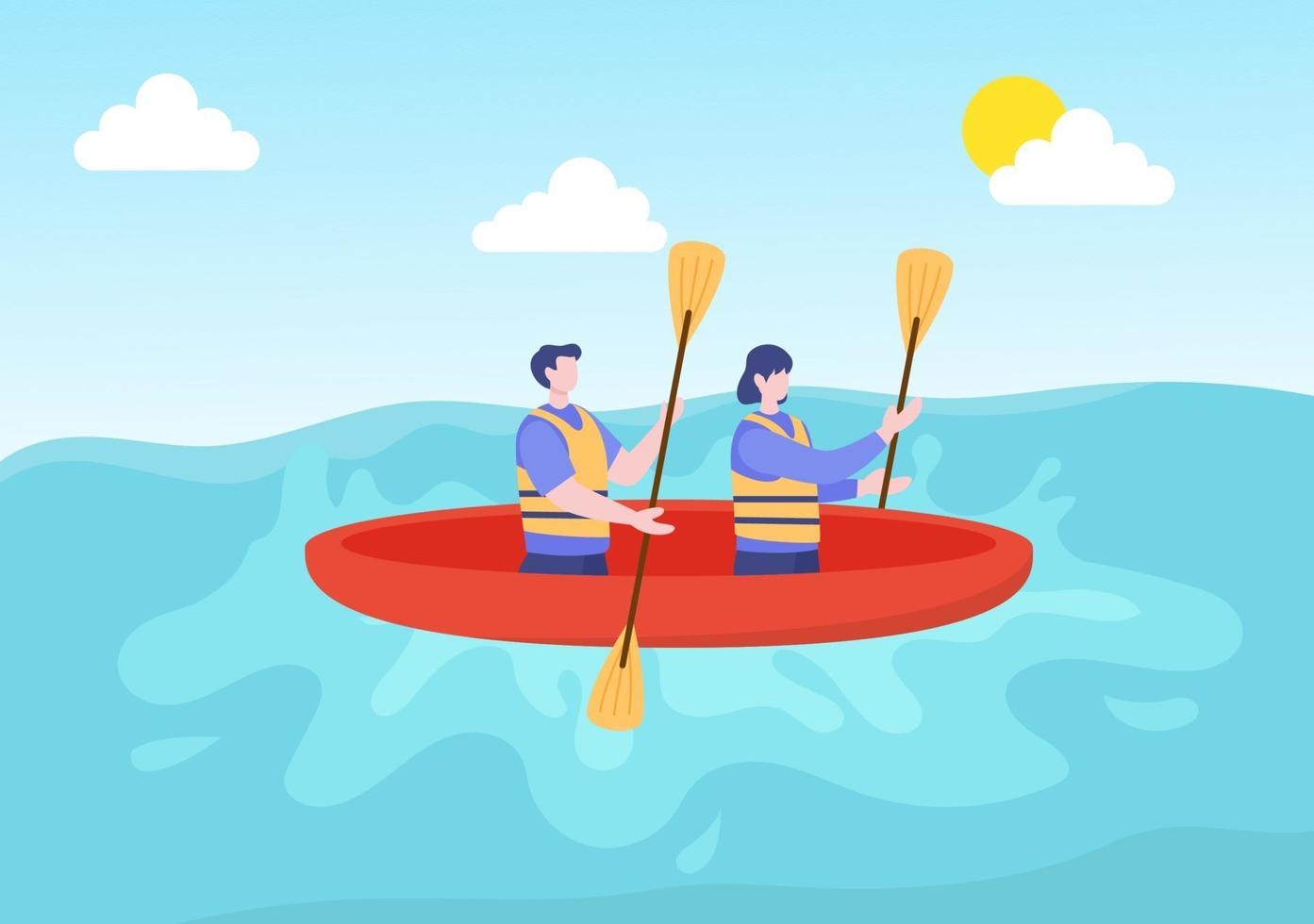 rafting, canoë, kayak dans l'illustration vectorielle de la rivière vecteur