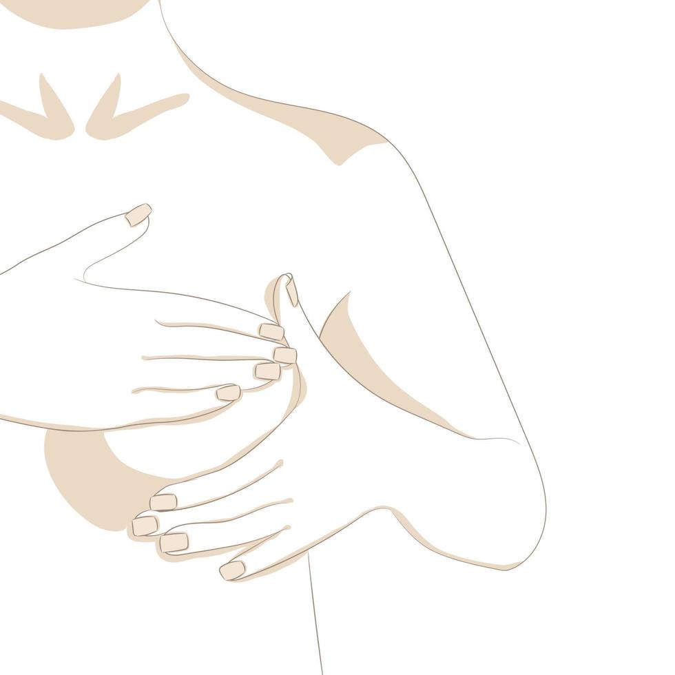 mains effectuant un auto-examen mensuel des seins. tumeur du sein, cancer vecteur