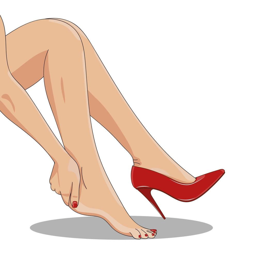 jambes féminines minces, assises fatiguées des talons hauts vecteur