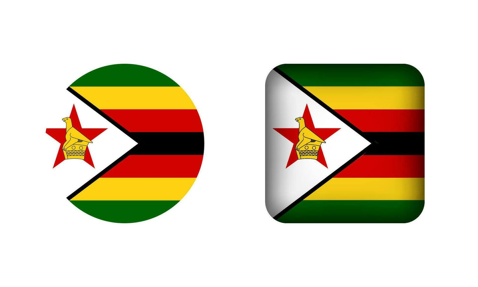 plat carré et cercle Zimbabwe drapeau Icônes vecteur