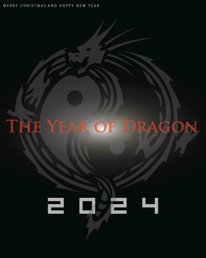 content chinois Nouveau année 2024 avec noir dragon dans cercle. vecteur