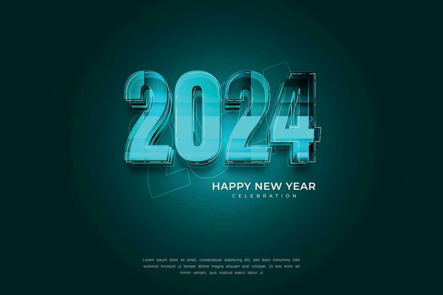 content Nouveau année 2024 3d cinématique lueur texte pour bannière ou affiche vecteur