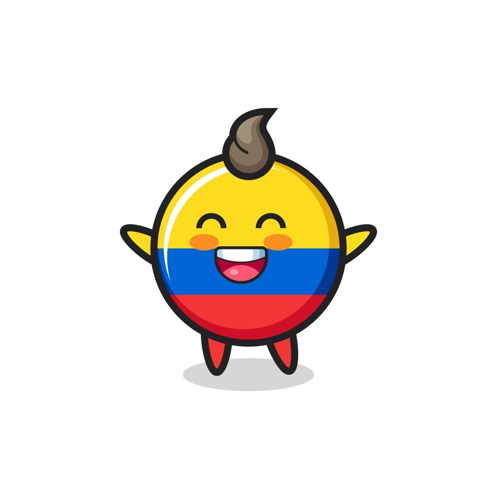 personnage de dessin animé d'insigne de drapeau de la colombie heureux bébé vecteur