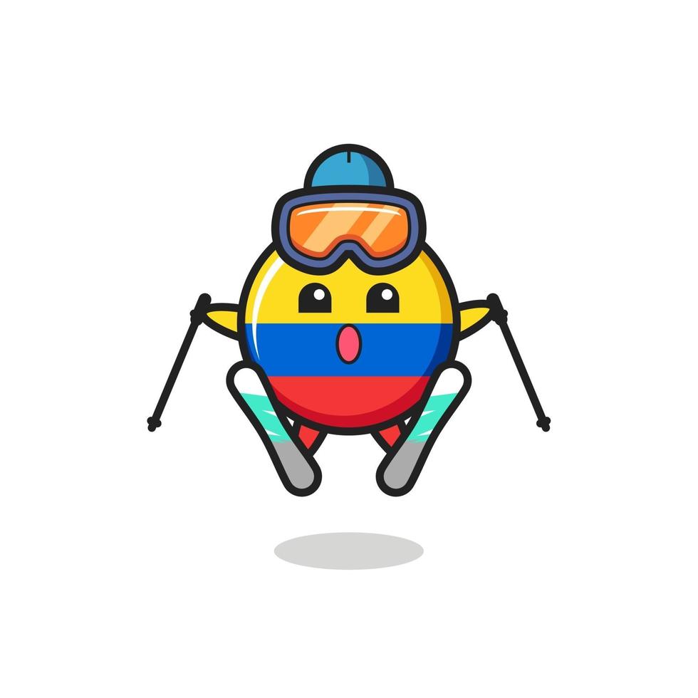 personnage de mascotte d'insigne de drapeau de la colombie en tant que joueur de ski vecteur