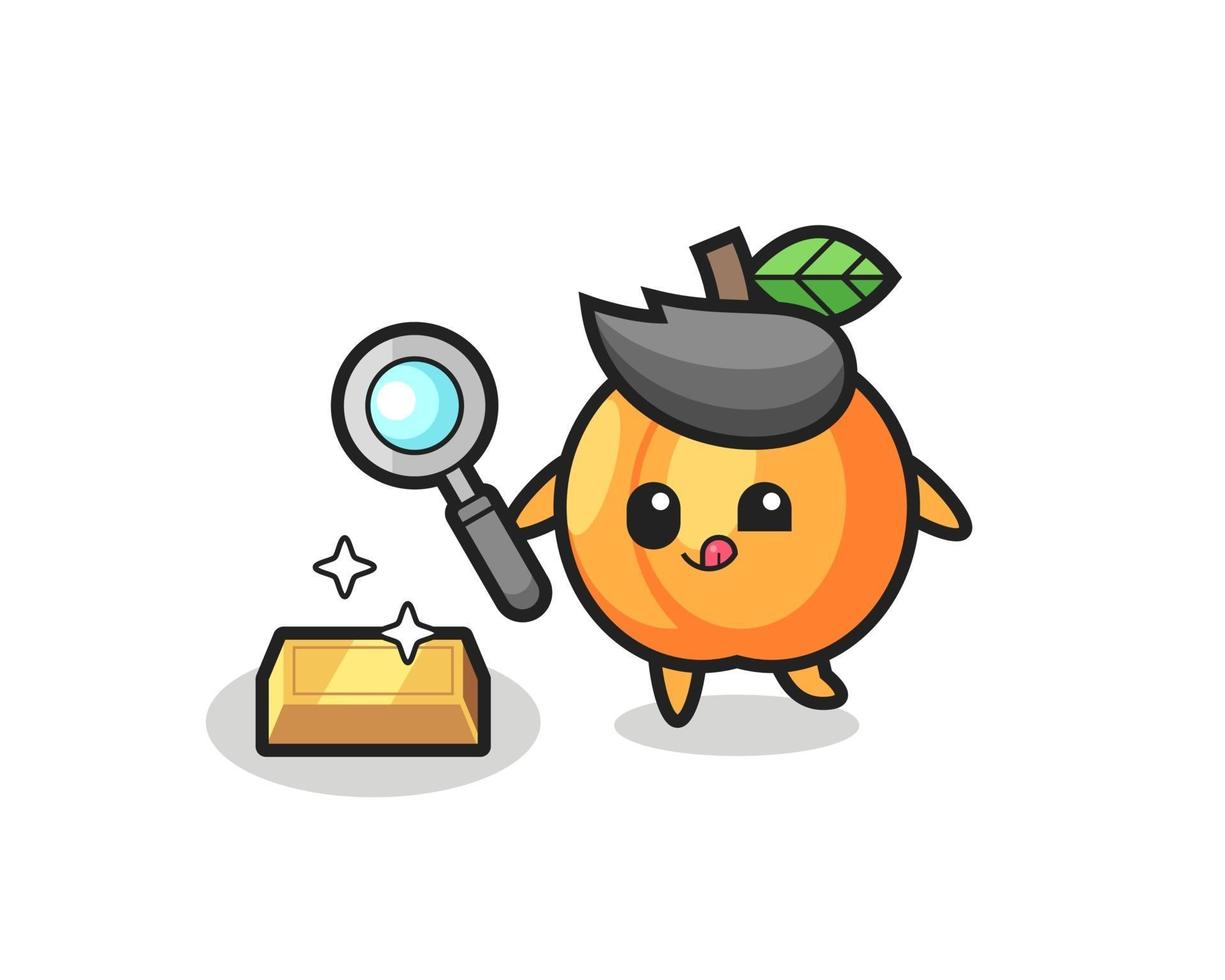 le personnage d'abricot vérifie l'authenticité des lingots d'or vecteur