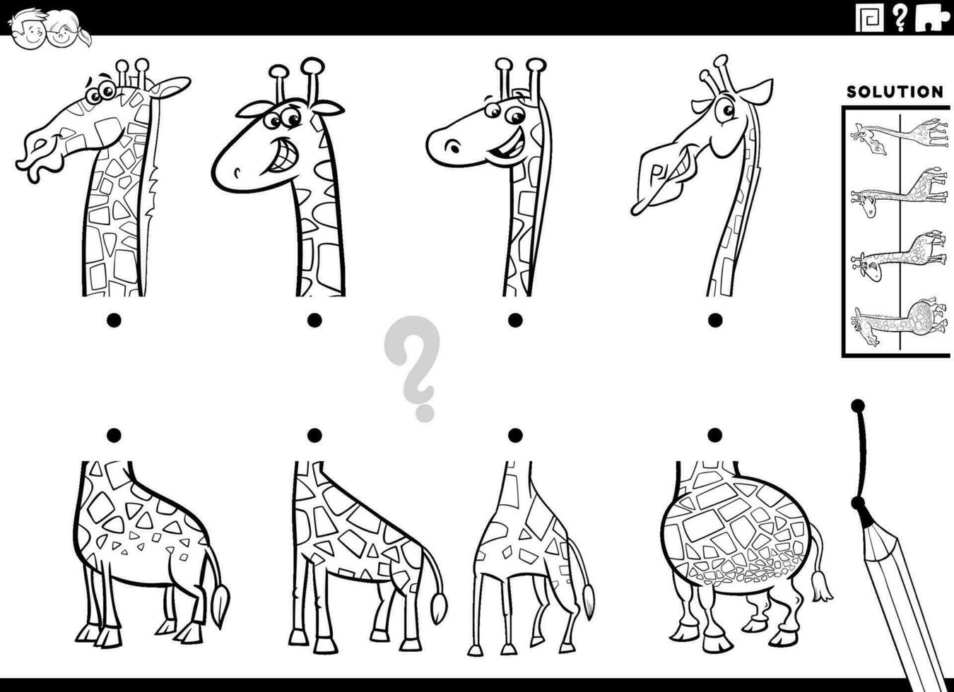rencontre moitiés activité avec dessin animé girafes coloration page vecteur