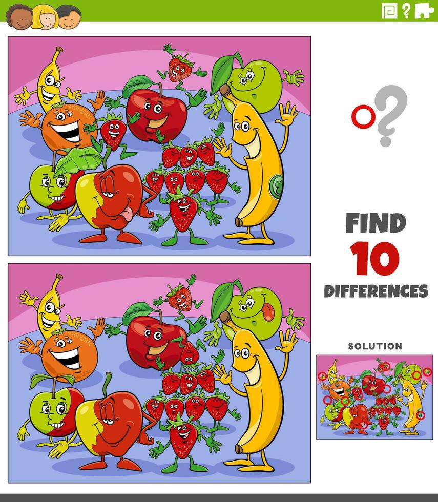 différences activité avec dessin animé fruit personnages vecteur