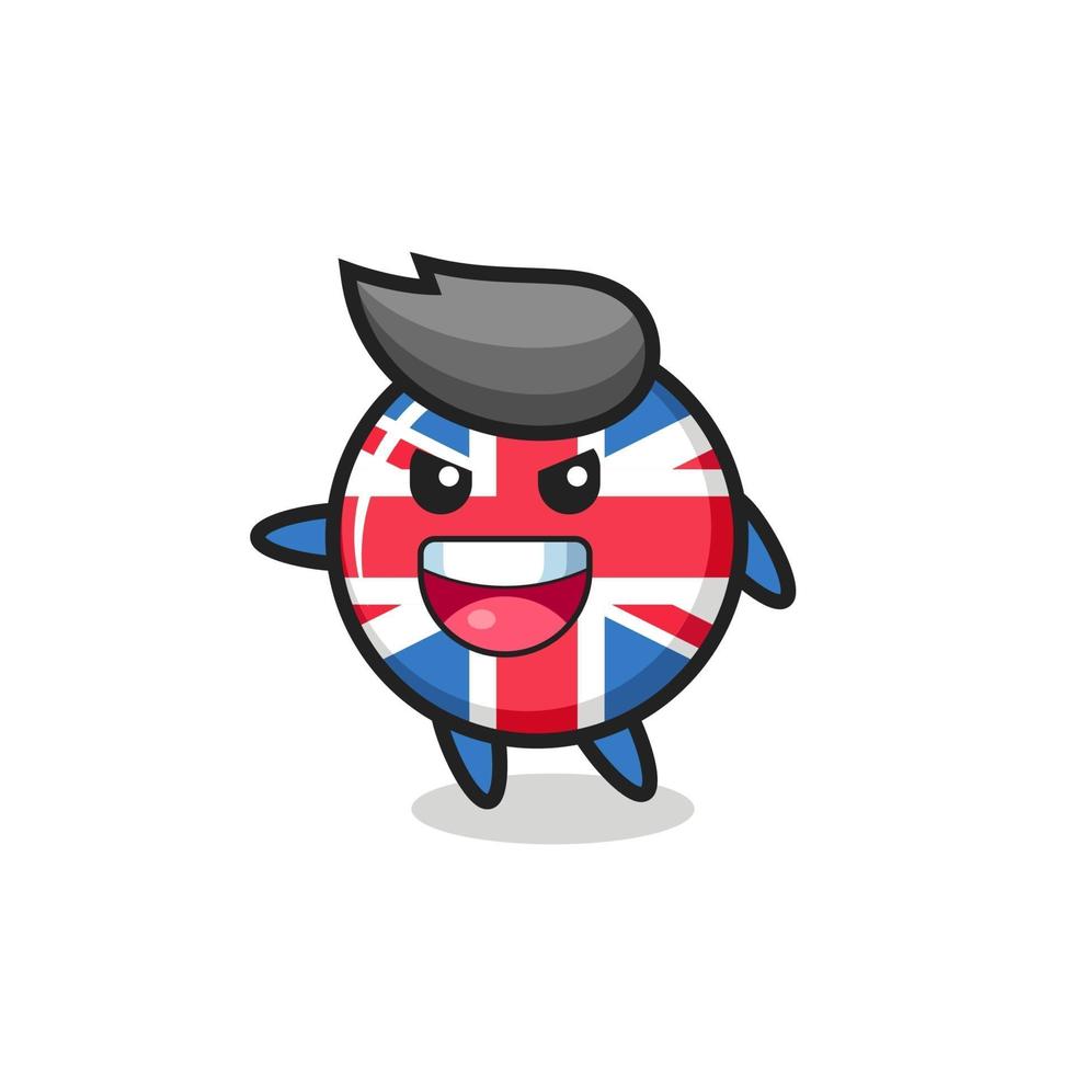 caricature d'insigne de drapeau du royaume-uni avec une pose très excitée vecteur