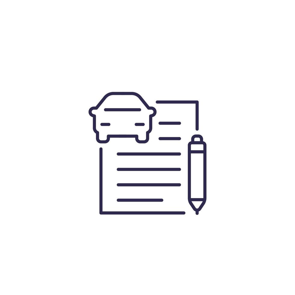 icône de ligne de documents de prêt de voiture ou d'assurance automobile vecteur