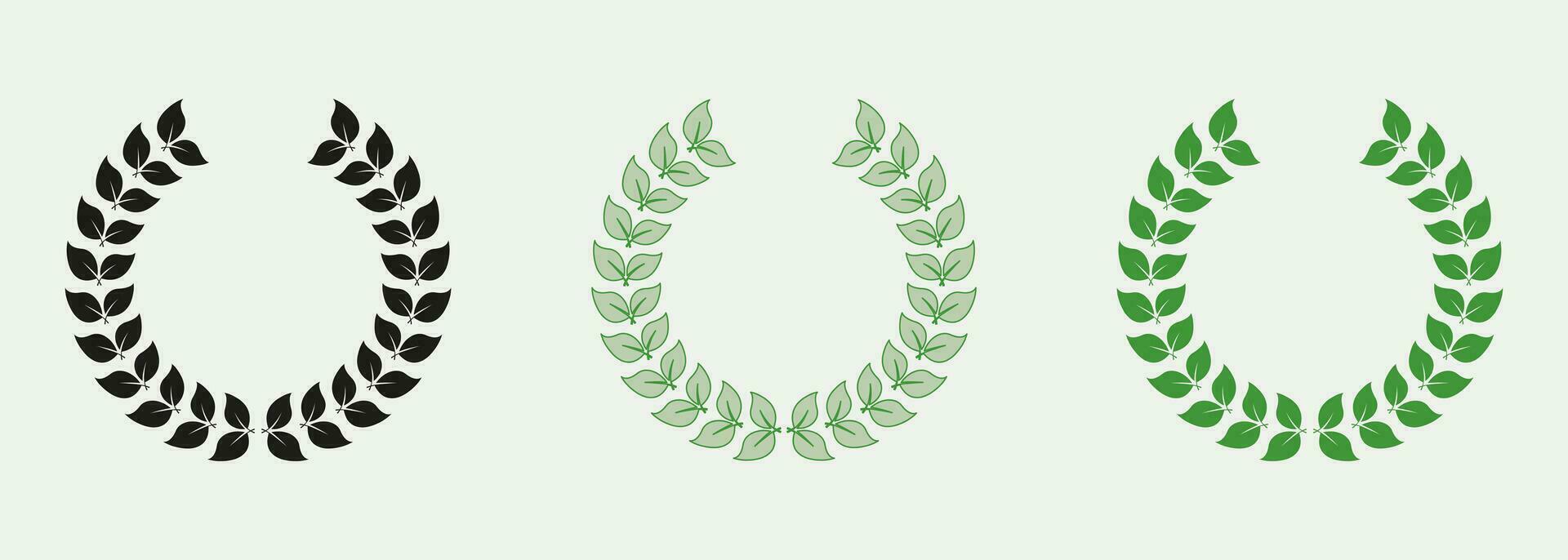 chapelet, laurier couronne Couleur icône ensemble. foliaire rond ancien la victoire emblème. gagnant prix symbole collection. cercle grec olive arbre branche. vert feuille pictogramme. isolé vecteur illustration.