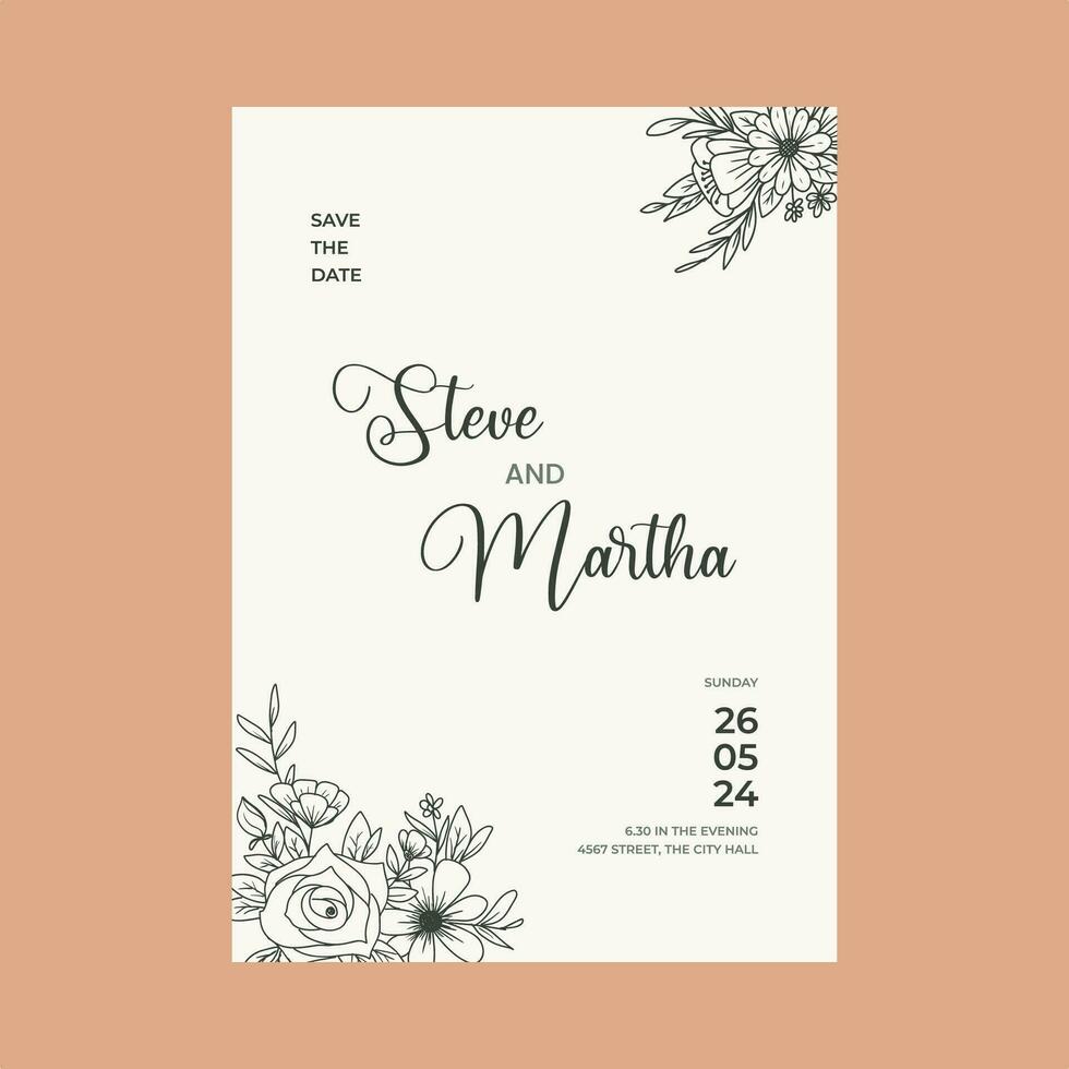 floral mariage invitation carte avec main tiré contour botanique Cadre vecteur