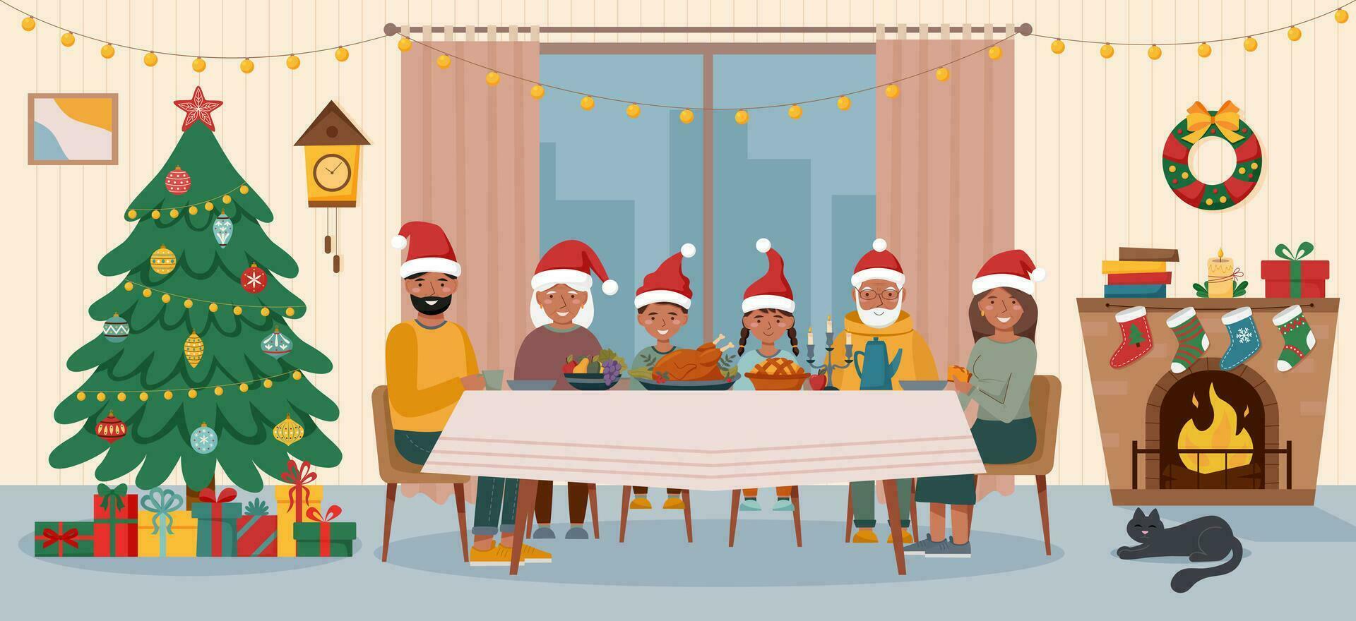 famille Noël à le table vecteur