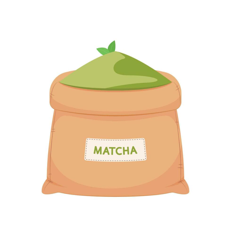 matcha sac vecteur. matcha poudre dans sac. vecteur