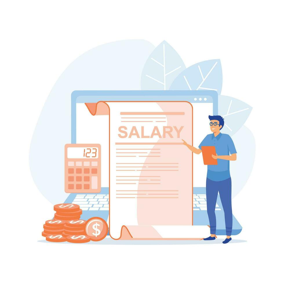 un salaire paie. en ligne le revenu calculer et automatique paiement, Bureau comptabilité administratif ou calendrier Payer date, plat vecteur moderne illustration