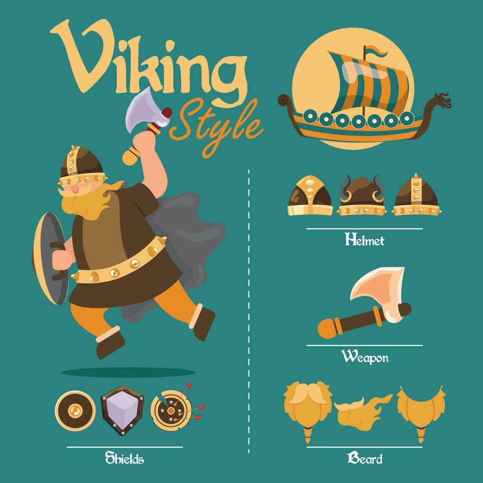 mignonne viking Masculin personnage atout avec armes et casques vecteur illustration