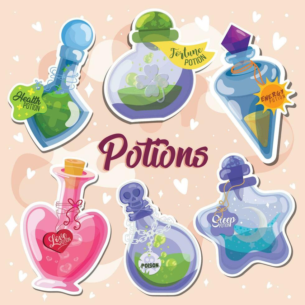 ensemble de coloré magique potion élixirs vecteur illustration