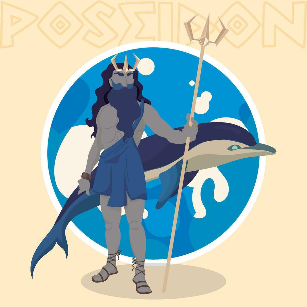 isolé coloré poseidon grec Dieu de le mer personnage vecteur illustration