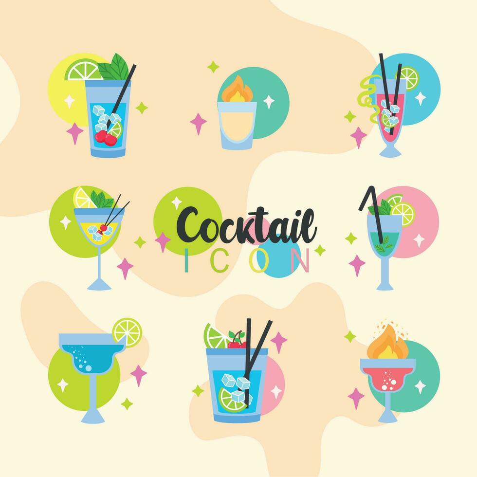 ensemble de cocktail des lunettes icône vecteur vecteur illustration