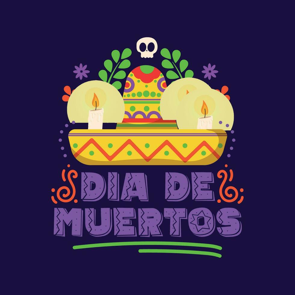 mexicain sombrero avec bougies dia de los muertos affiche vecteur illustration