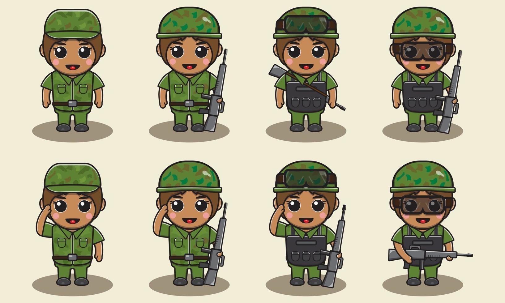 illustration de dessin animé mignon d'une femme soldat vecteur