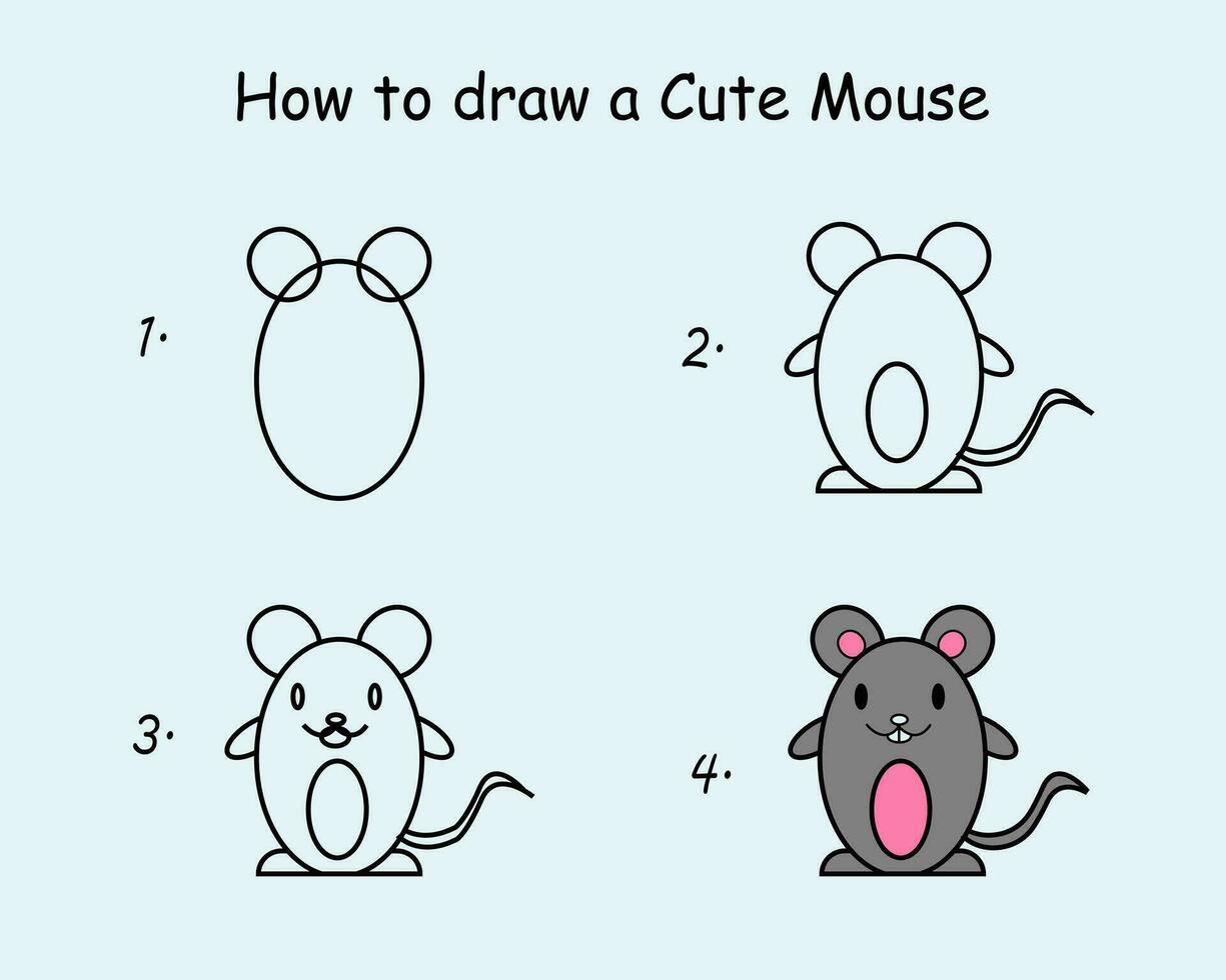 étape à étape dessiner une mignonne souris. bien pour dessin enfant enfant illustration. vecteur illustration