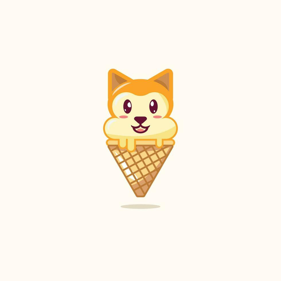 vecteur la glace crème cône animal cône mignonne la glace crème animal mignonne animal tête la glace crème clipart chien shiba