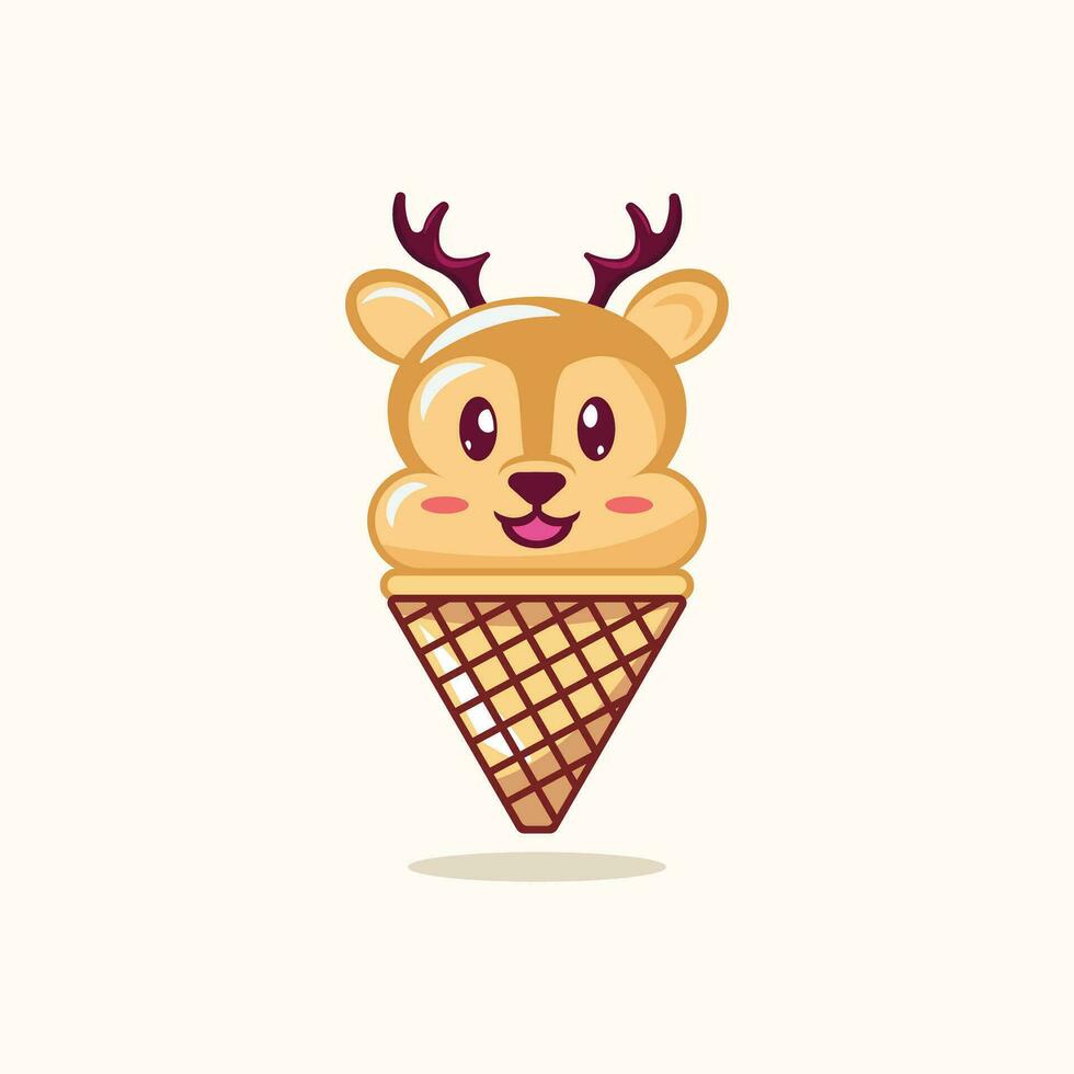 vecteur la glace crème cône animal cône mignonne la glace crème animal mignonne animal tête la glace crème clipart eps cerf tête