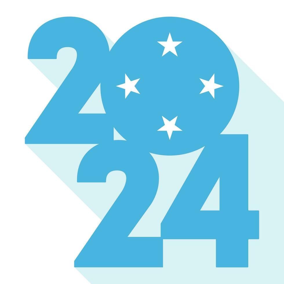 content Nouveau année 2024, longue ombre bannière avec micronésie drapeau à l'intérieur. vecteur illustration.