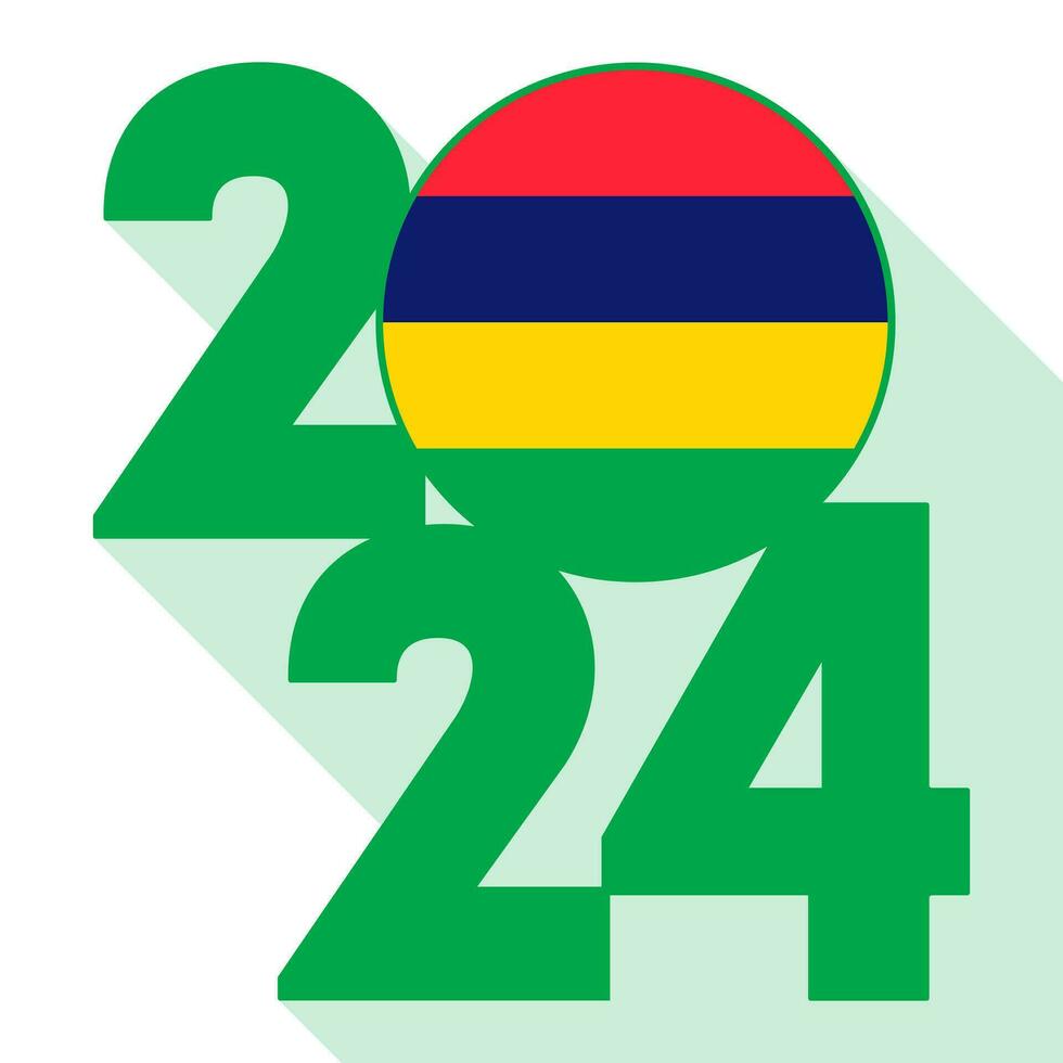 content Nouveau année 2024, longue ombre bannière avec maurice drapeau à l'intérieur. vecteur illustration.