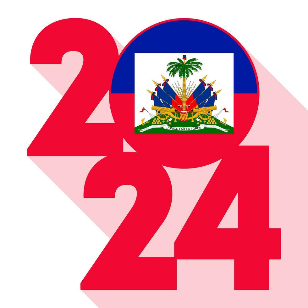 content Nouveau année 2024, longue ombre bannière avec Haïti drapeau à l'intérieur. vecteur illustration.