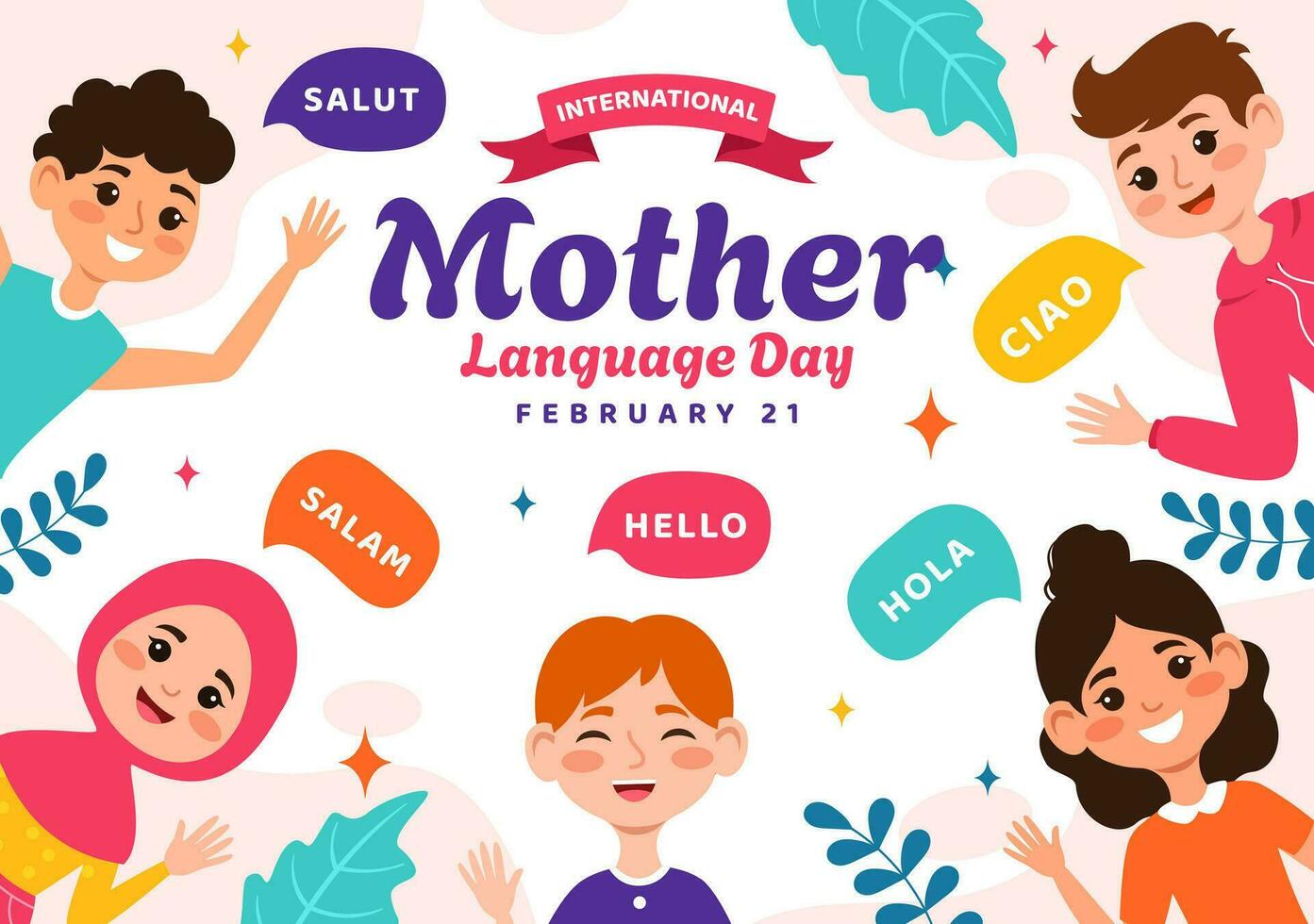 international mère Langue journée vecteur illustration sur février 21 avec maman dit Bonjour dans nombreuses monde langues dans plat des gamins dessin animé Contexte