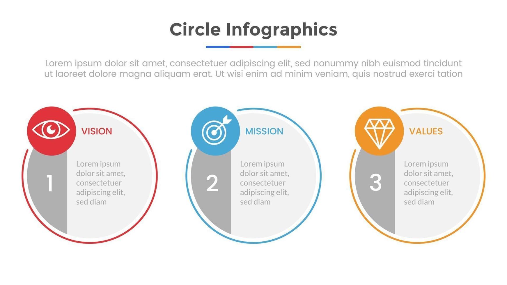 infographie de cercle avec 3 points de liste et modèle de style plat moderne vecteur