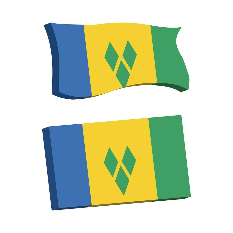 Saint Vincent et le grenadines drapeau 3d forme vecteur illustration