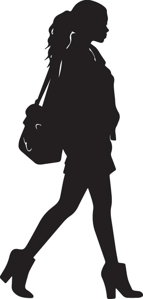 une femme avec sac vecteur silhouette