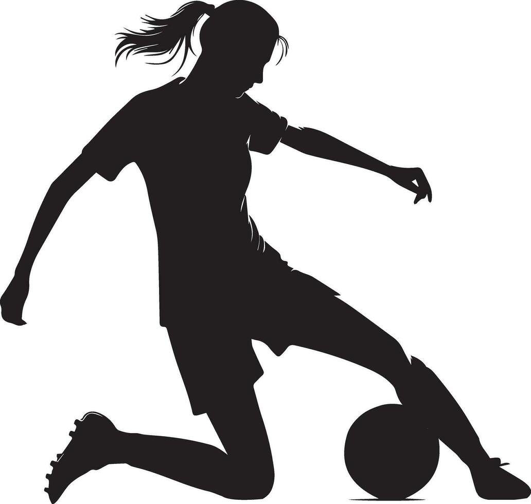 femme football joueur vecteur silhouette, femme football pose vecteur