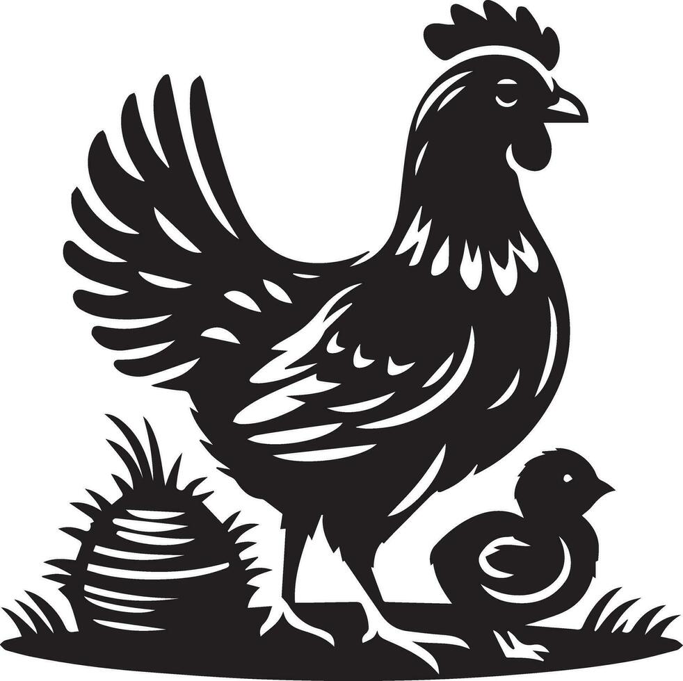 poulet vecteur silhouette avec lionceau vecteur