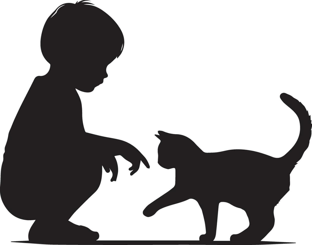 enfant en jouant avec chat vecteur silhouette illustration sept