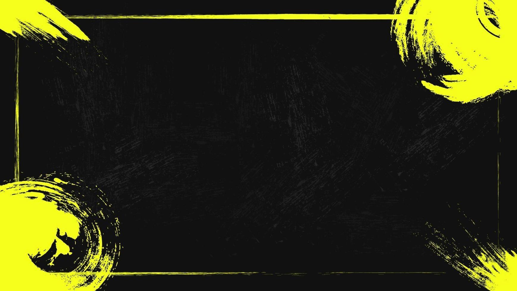 Grunge abstrait cadre jaune en fond noir sale vecteur