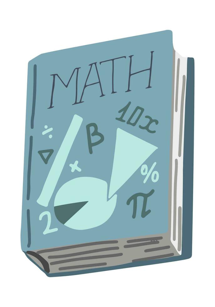 école livre griffonnage, math cahier de texte pour éducation. dessin animé style agrafe art. vecteur illustration isolé sur blanc Contexte.