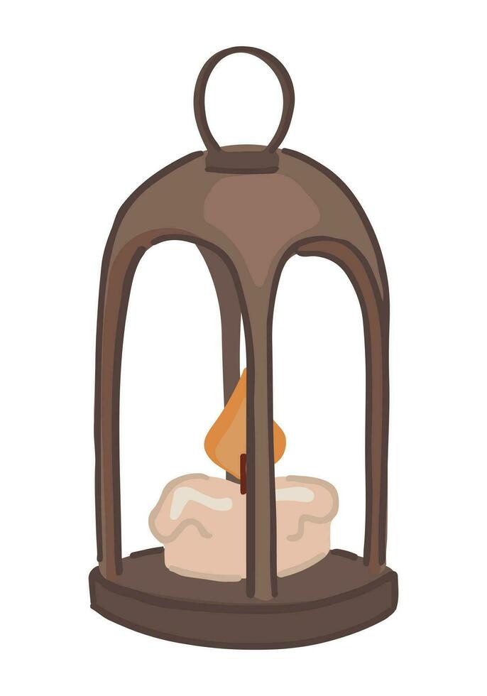 chandelier lanterne, avec une brûlant bougie. griffonnage de confortable pendaison vieux lampe. dessin animé vecteur illustration. agrafe art isolé sur blanche.