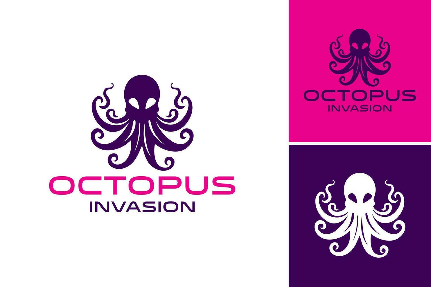 poulpe invasion logo conception, adapté pour utilisation dans illustrations, affiches, ou site Internet dessins avec thèmes de aventure, sous-marin monde, ou fantaisie. vecteur