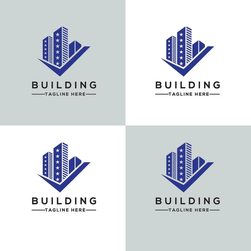 logo de construction avec style d'art en ligne. résumé de la construction de la ville pour l'inspiration de conception de logo et la conception de cartes de visite vecteur