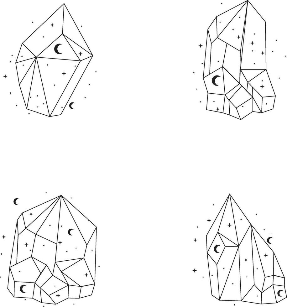 ensemble de céleste cristal contour. abstrait décoration. isolé vecteur. vecteur