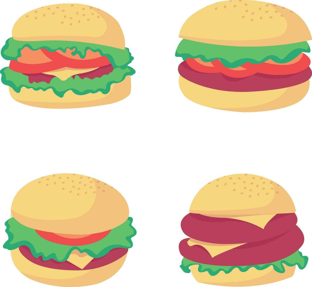 Burger nourriture illustration collection. isolé sur blanc Contexte. vecteur illustration ensemble.