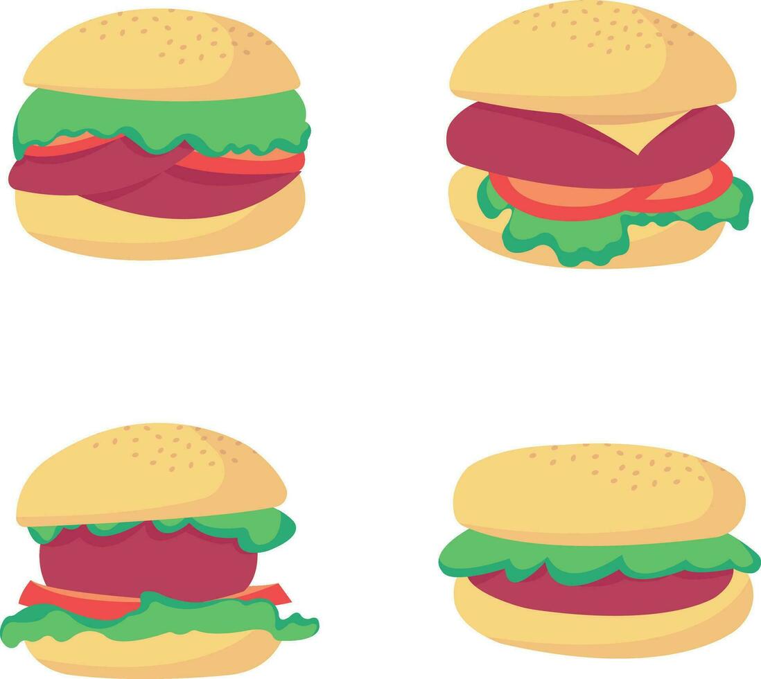 Burger nourriture illustration collection. isolé sur blanc Contexte. vecteur illustration ensemble.