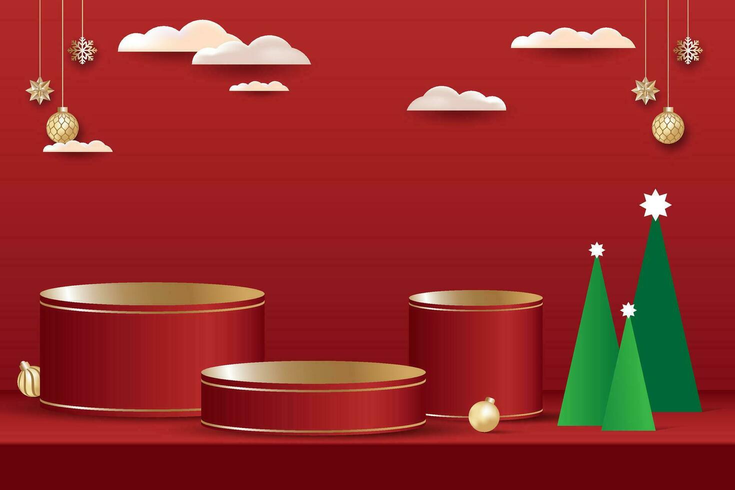 podium ou Ventes supporter avec une Noël fête thème sur une rouge Contexte vecteur